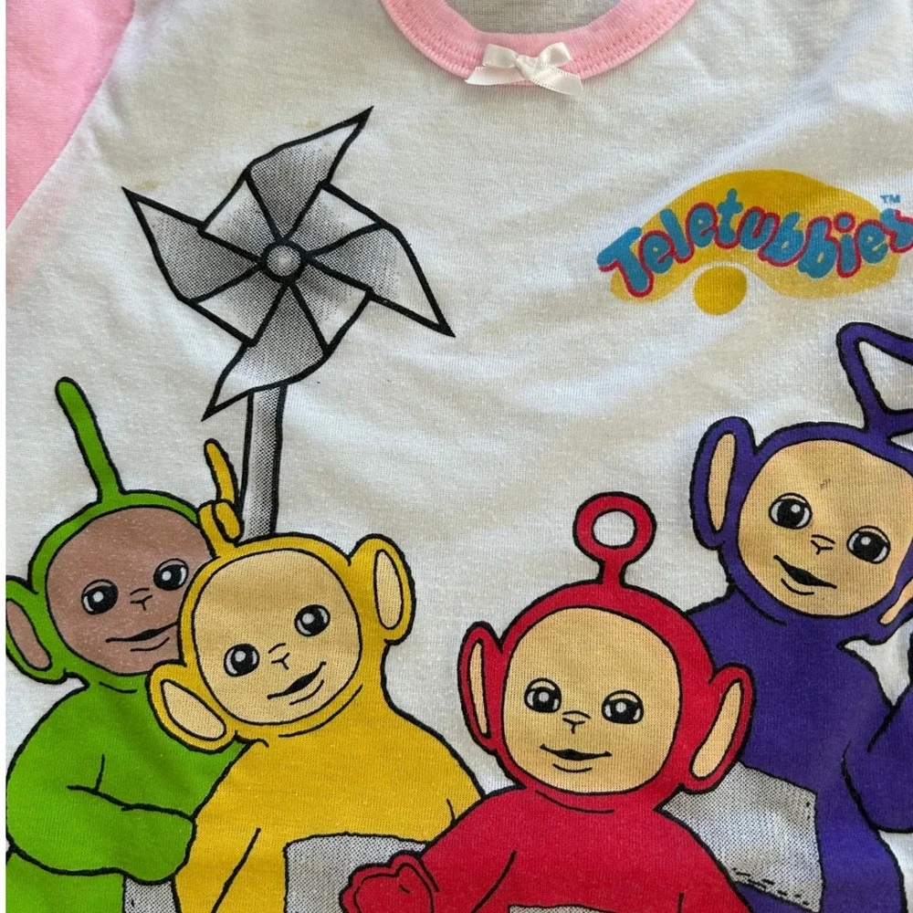 Vintage‎ 1998 Teletubbies Nightgown Kids Size 5 Pink Ruffle Sleeve 90s Sleepwear